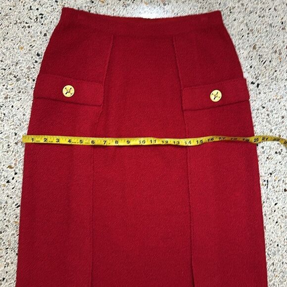 Adolfo Saks Fifth Avenue red wool skirt suit jacket 6 medium m gold - Picture 11 of 14
